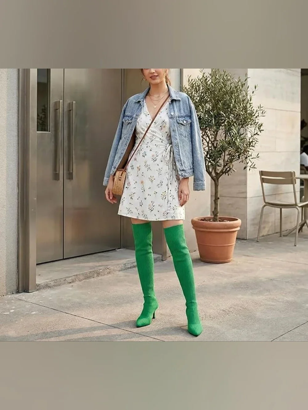 Flirty Kelly Green Over-the-Knee Stretch Sock Boots